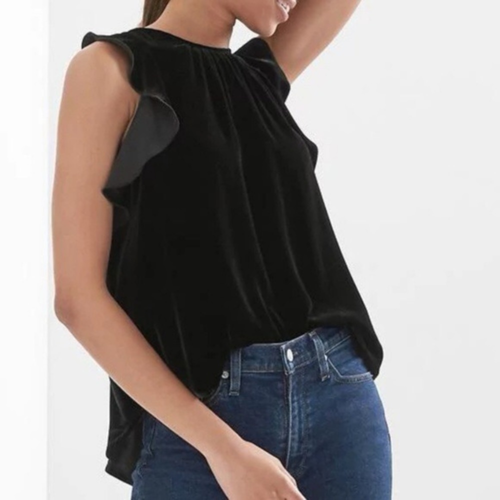 GAP Black Velvet Ruffle Top XS